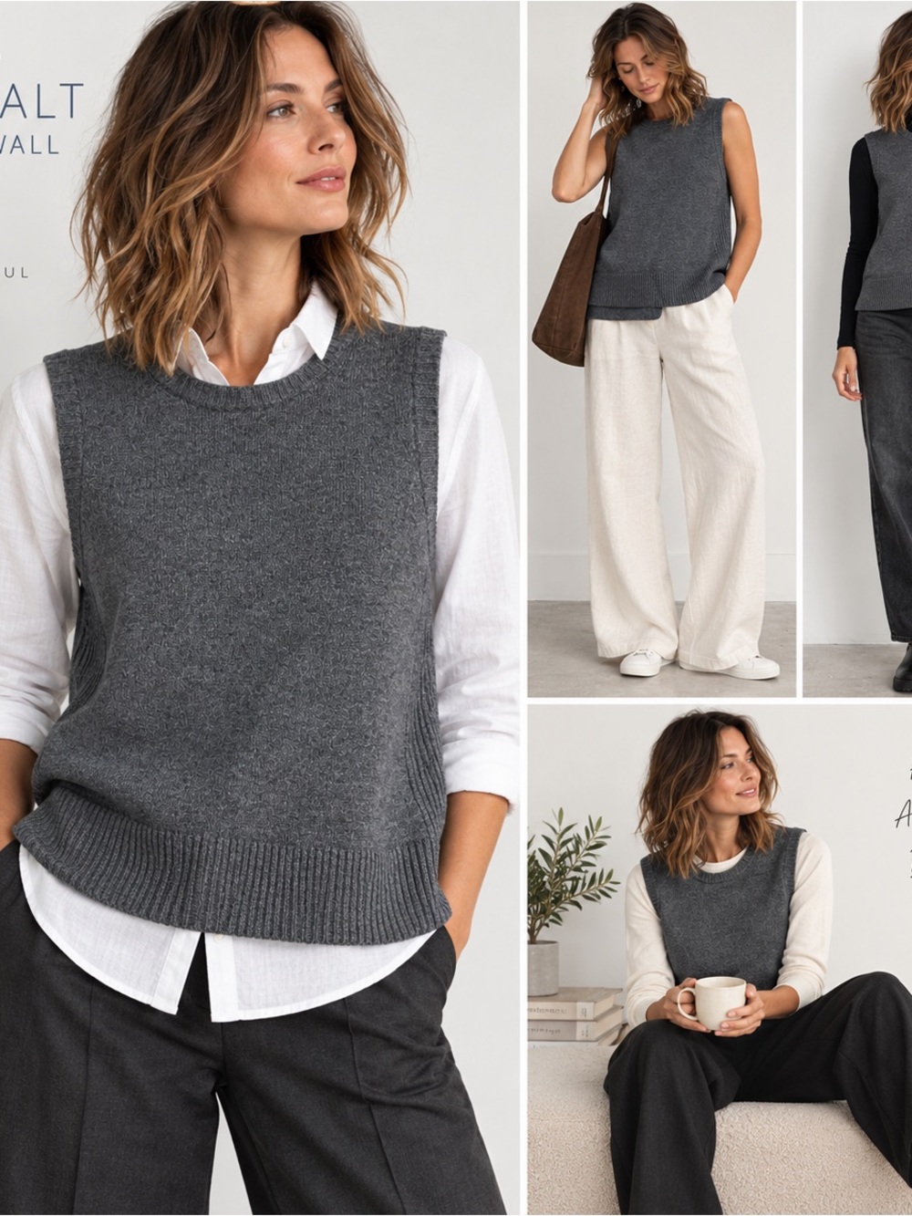 Seasalt Cornwell Sz US 8 wool blend knit sweater vest gray layering minimalist